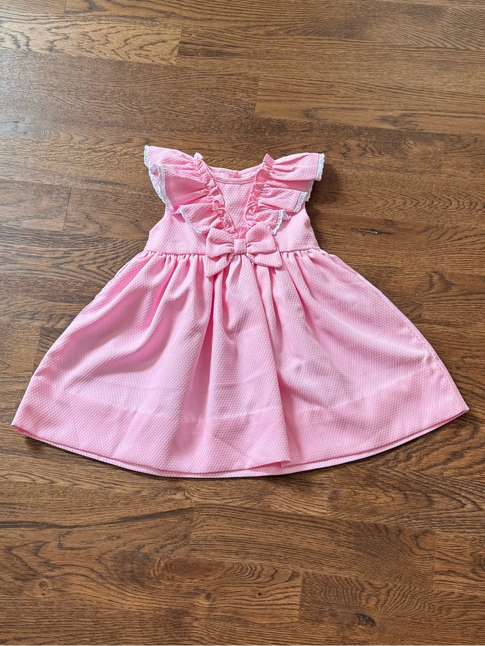 Cecil And Lou Pink Honeycomb Ruffle & Bow Dress